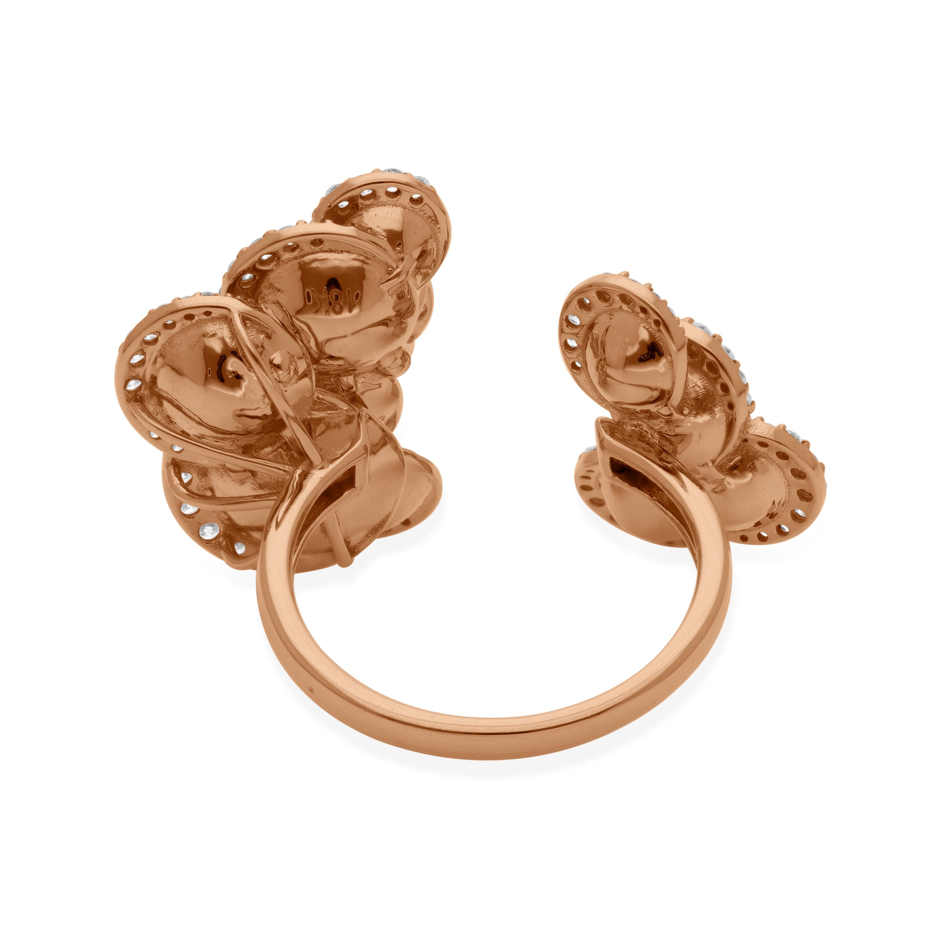 Round Cut Real 0.84 Carat SI Clarity HI Color Diamond Cuff Flower Ring 18 Karat Rose Gold For Sale