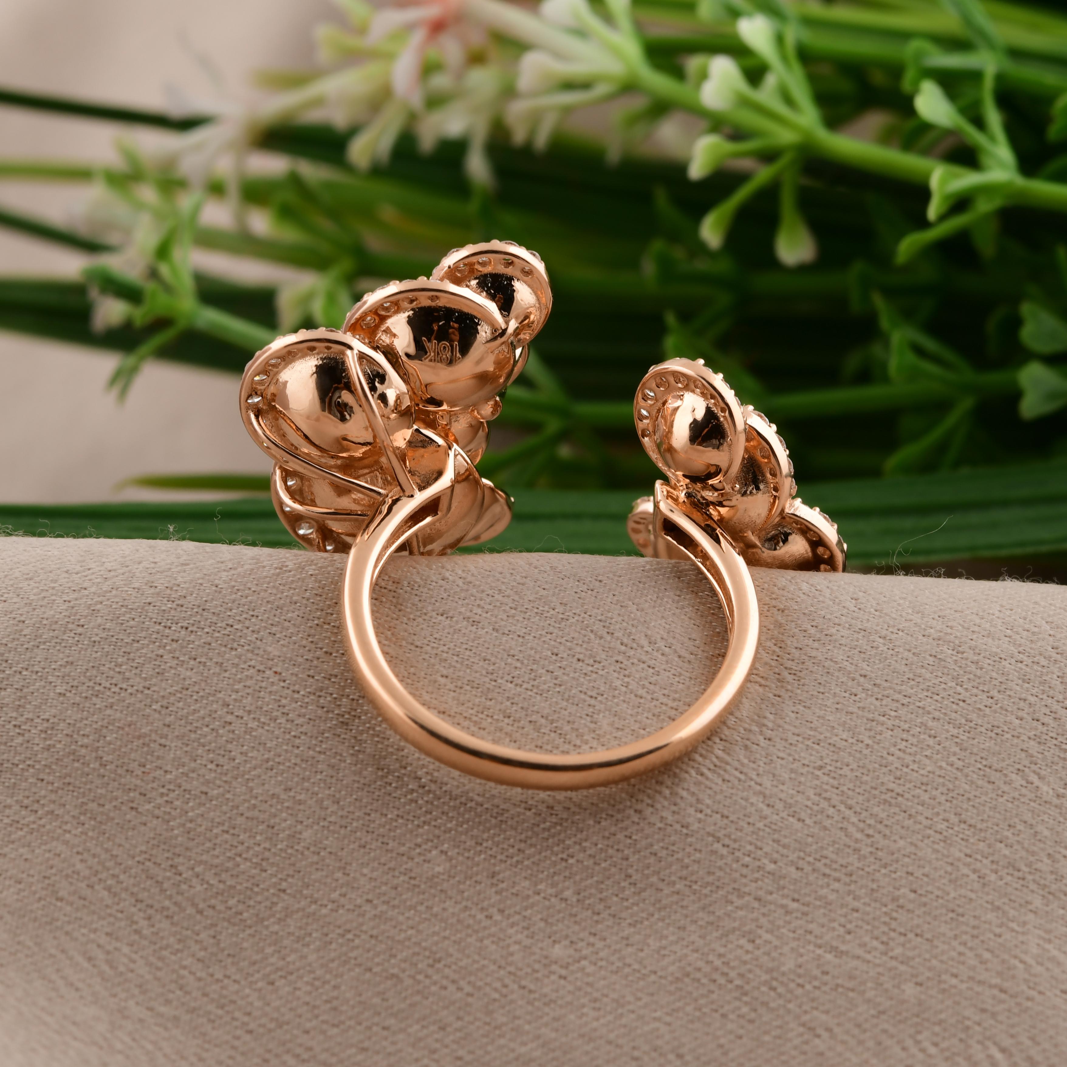 Real 0.84 Carat SI Clarity HI Color Diamond Cuff Flower Ring 18 Karat Rose Gold In New Condition For Sale In Diera, Dubai