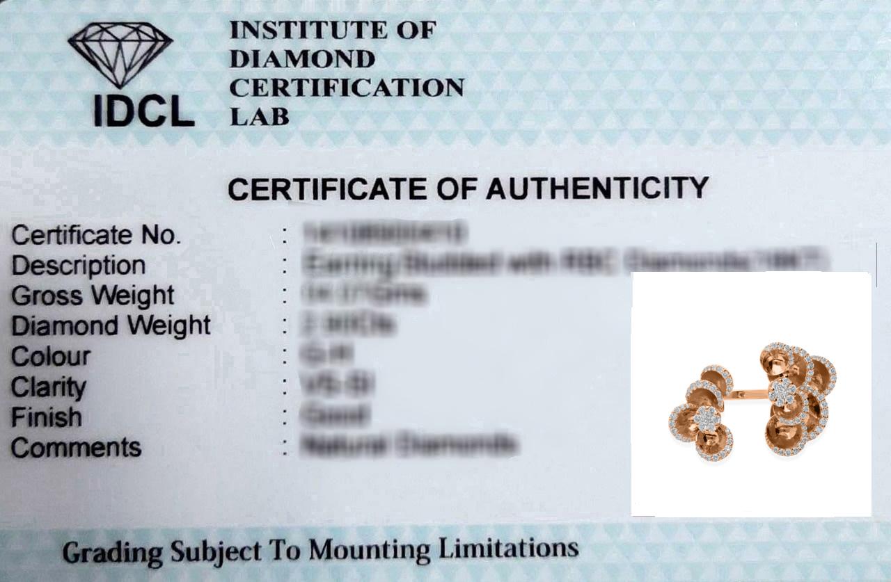 Real 0.84 Carat SI Clarity HI Color Diamond Cuff Flower Ring 18 Karat Rose Gold For Sale 2
