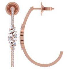 Pendientes de diamantes talla brillante redonda baguette SI/H reales de 0,84 quilates y oro rosa de 18k