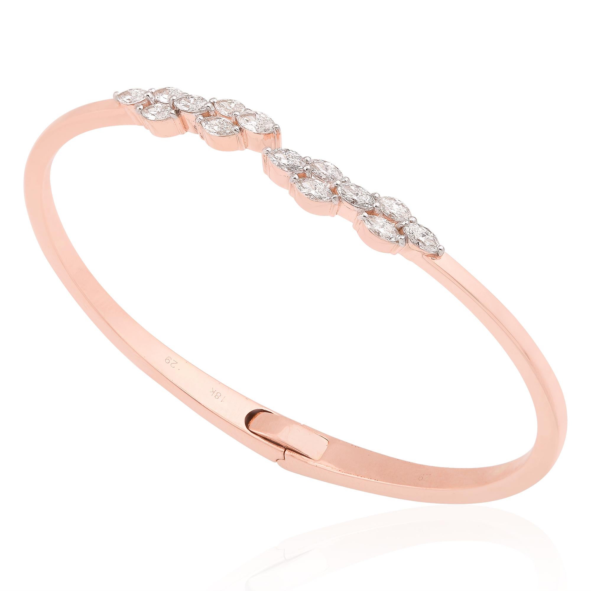 Taille Marquise Real 0.85 Carat Marquise Diamond Clamper Cuff Bracelet 14 Karat Rose Gold en vente