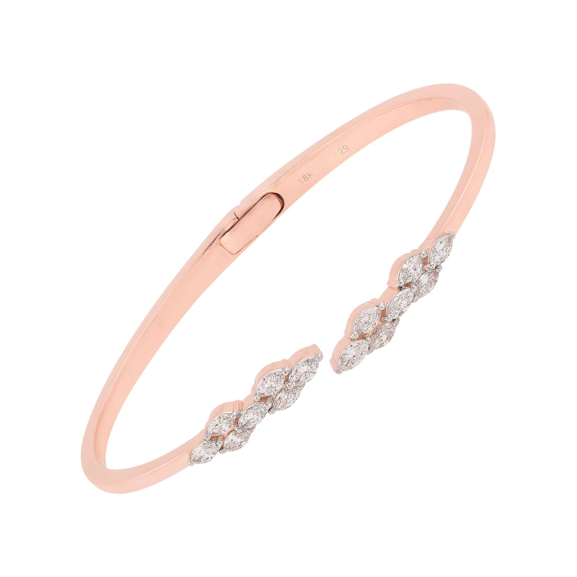 Real 0.85 Carat Marquise Diamond Clamper Cuff Bracelet 18 Karat Rose Gold
