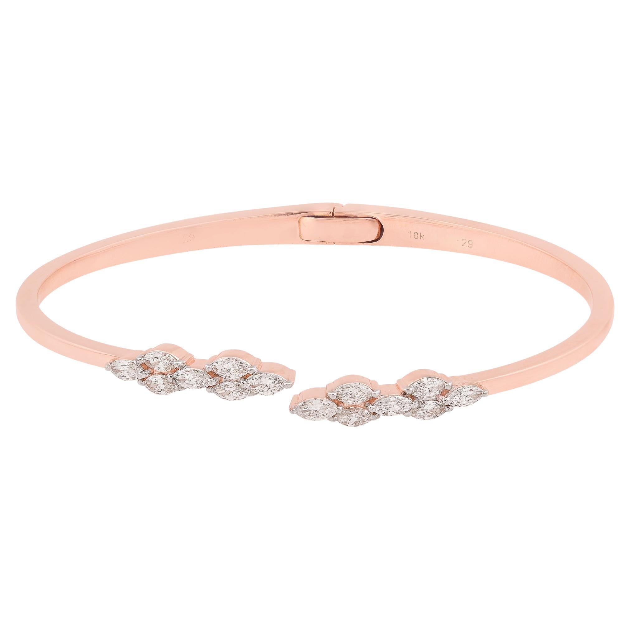 Bracelet manchette en or rose 14 carats avec diamants marquises de 0,85 carat