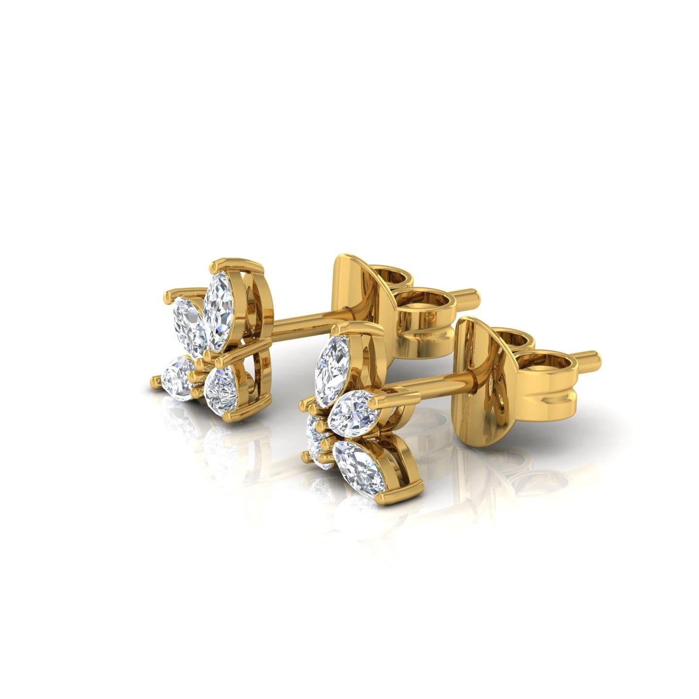 Taille poire Boucles d'oreilles en or jaune 14 carats avec diamants taille poire marquise de 0,85 carat SI/H en vente