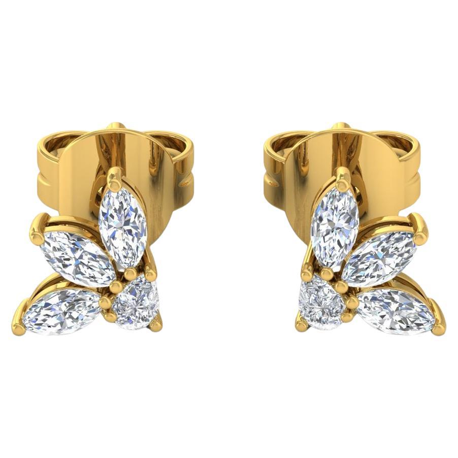 Real 0.85 Carat SI/H Marquise Pear Diamond Earrings 18 Karat Yellow Gold Jewelry