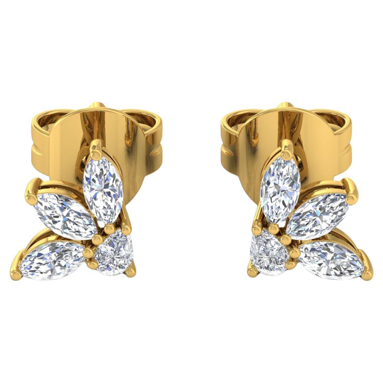 Boucles d
oreilles en or jaune 18 carats avec diamants taille poire marquise de 0,85 carat SI/H