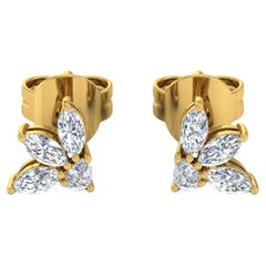 Boucles d
oreilles en or jaune 18 carats avec diamants taille poire marquise de 0,85 carat SI/H