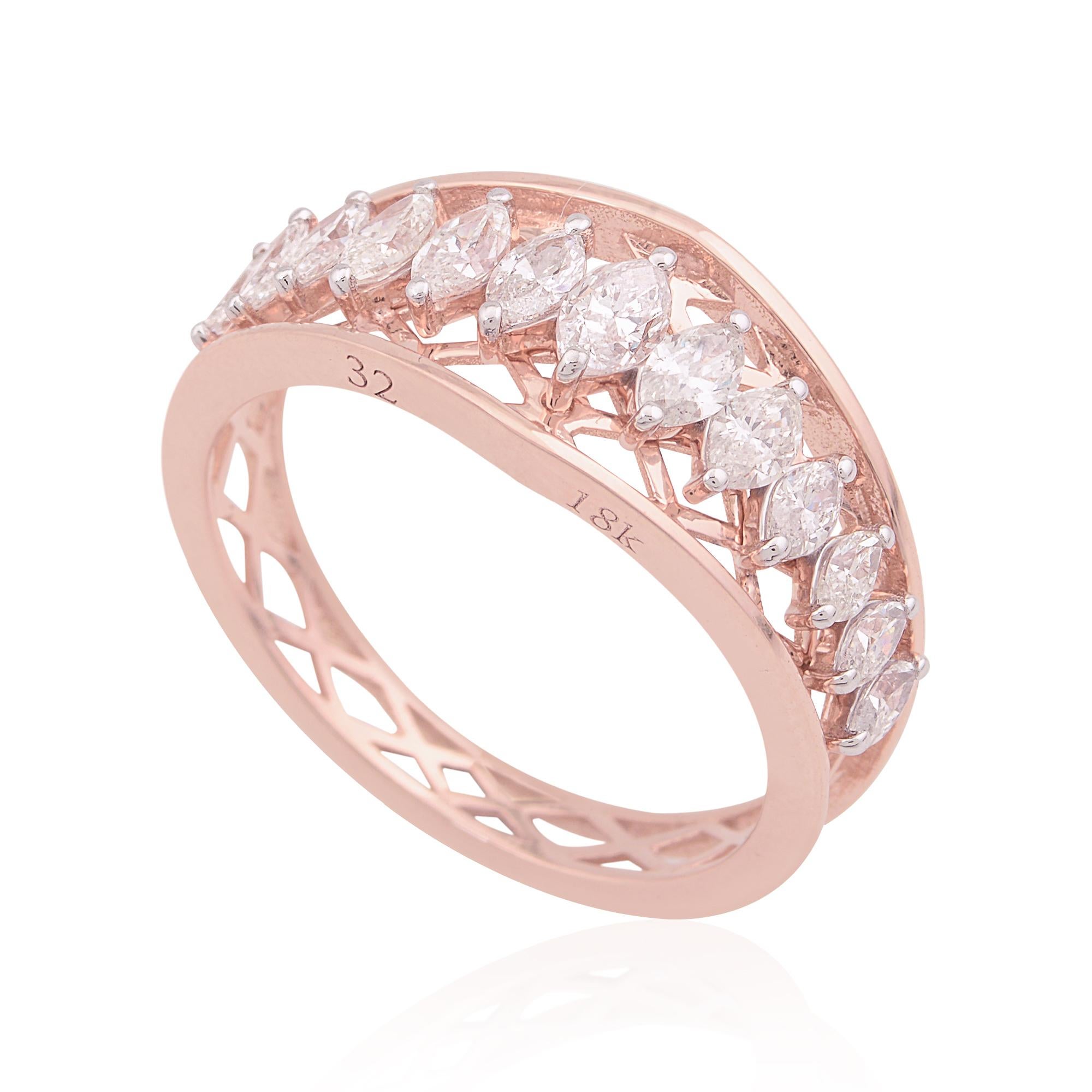 Modern Real 0.85 Ct SI Clarity HI Color Marquise Diamond Dome Ring 18 Karat Rose Gold For Sale