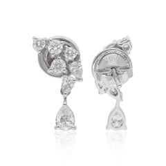 Pendants d
oreilles en or blanc 14 carats avec diamants ronds et poire de 0,86 carat