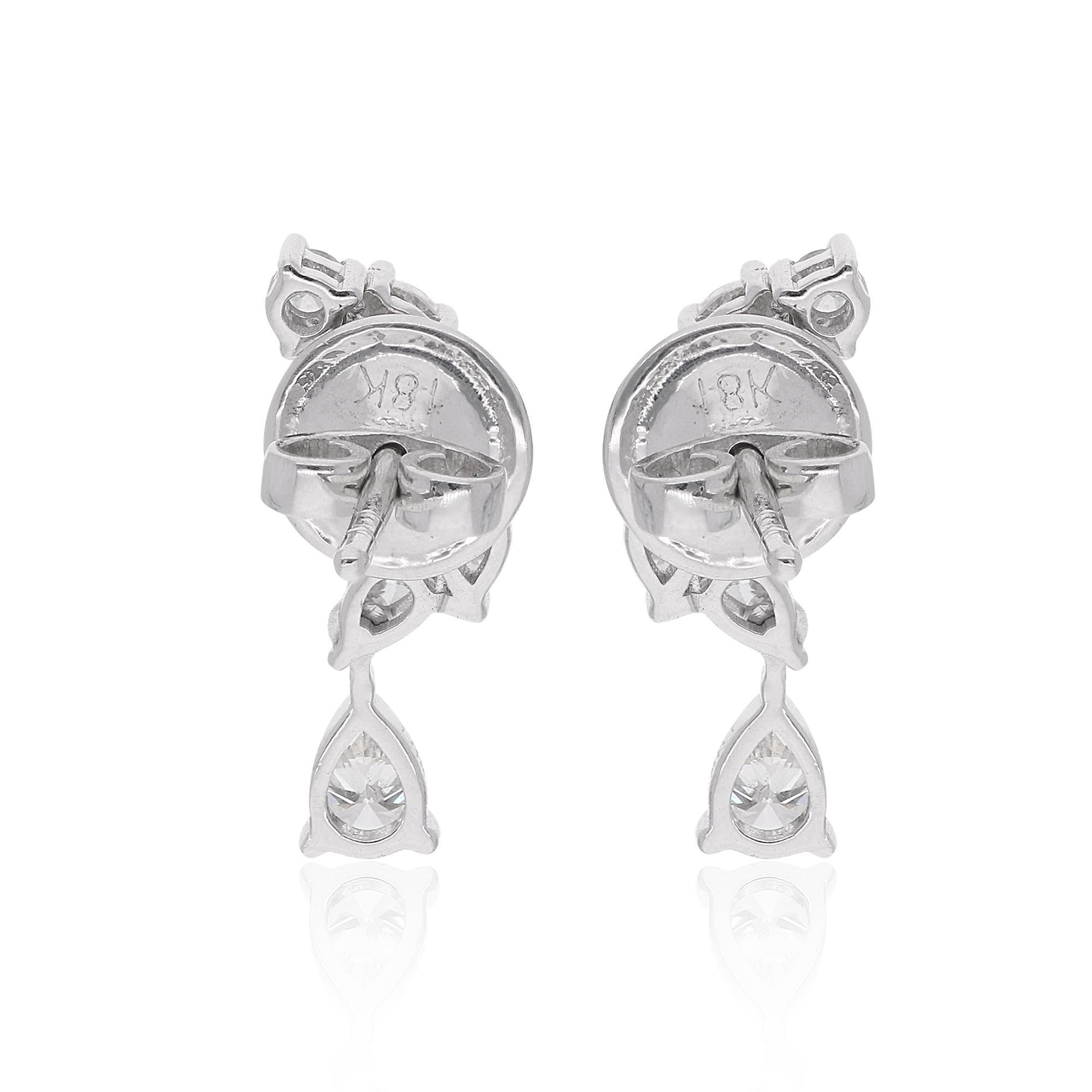 Real 0.86 Carat Pear & Round Diamond Dangle Earrings 14 Karat White Gold Jewelry In New Condition For Sale In Diera, Dubai