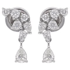 Pendants d'oreilles en or blanc 14 carats avec diamants ronds et poire de 0,86 carat