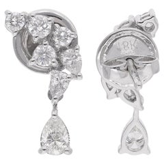 Real 0.86 Carat Pear 
Round Diamond Dangle Earrings 14 Karat White Gold Jewelry