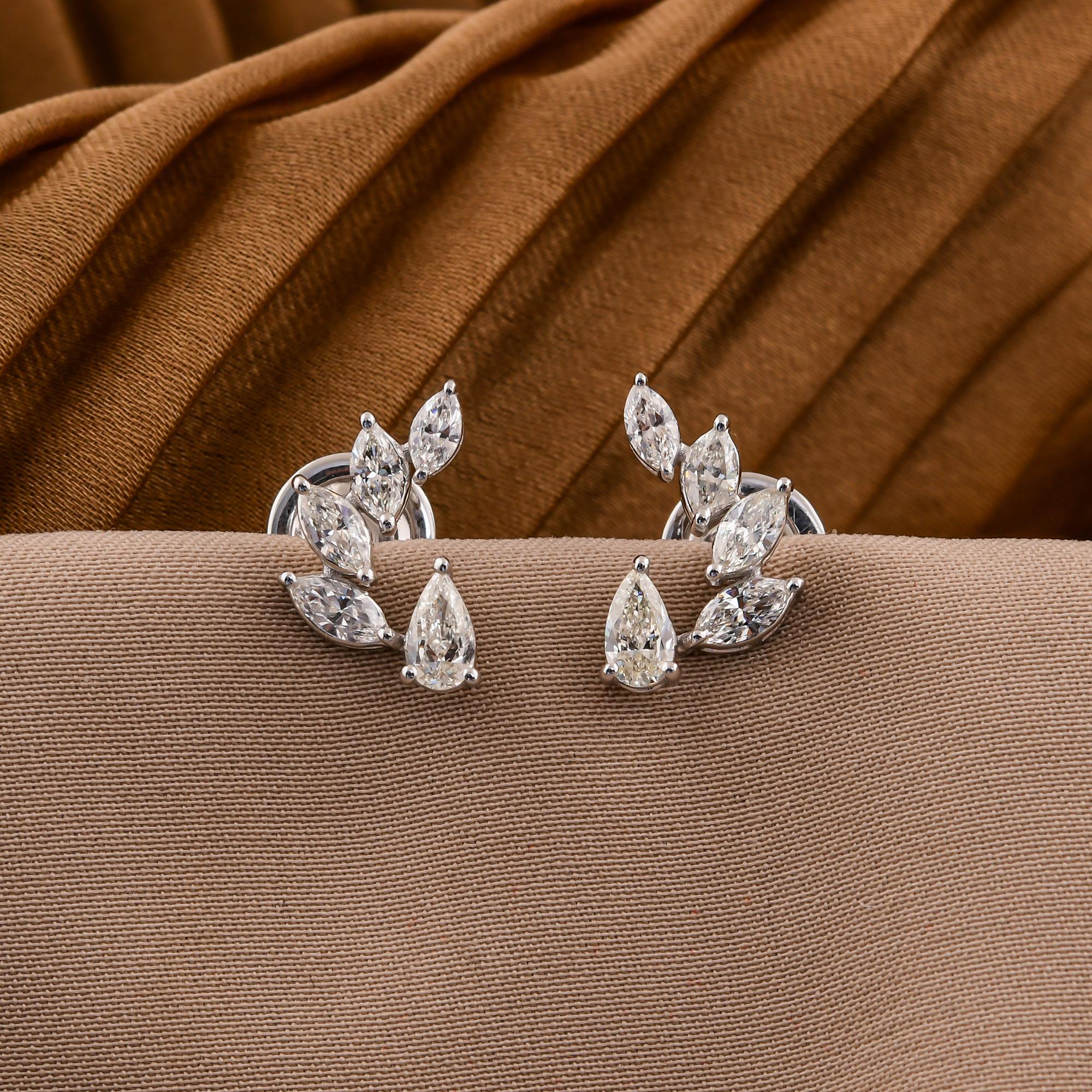 Taille Marquise Boucles d'oreilles en or blanc 18 carats avec diamants taille poire marquise de 0,86 carat SI/H en vente