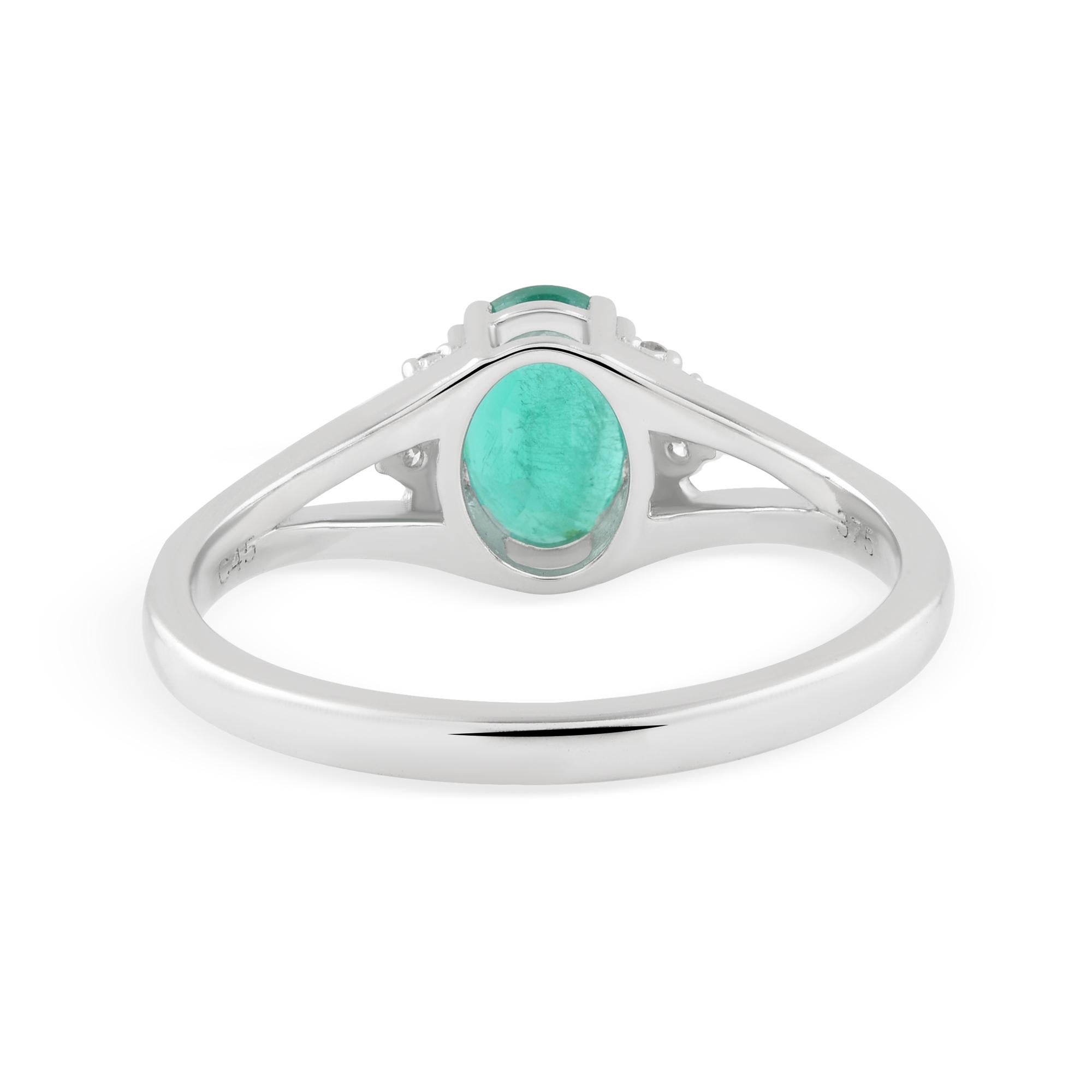 Im Angebot: Echter 0,86 Karat sambischer Smaragd 0,06 Karat SI/H Diamantring 9 Karat Weißgold () 7