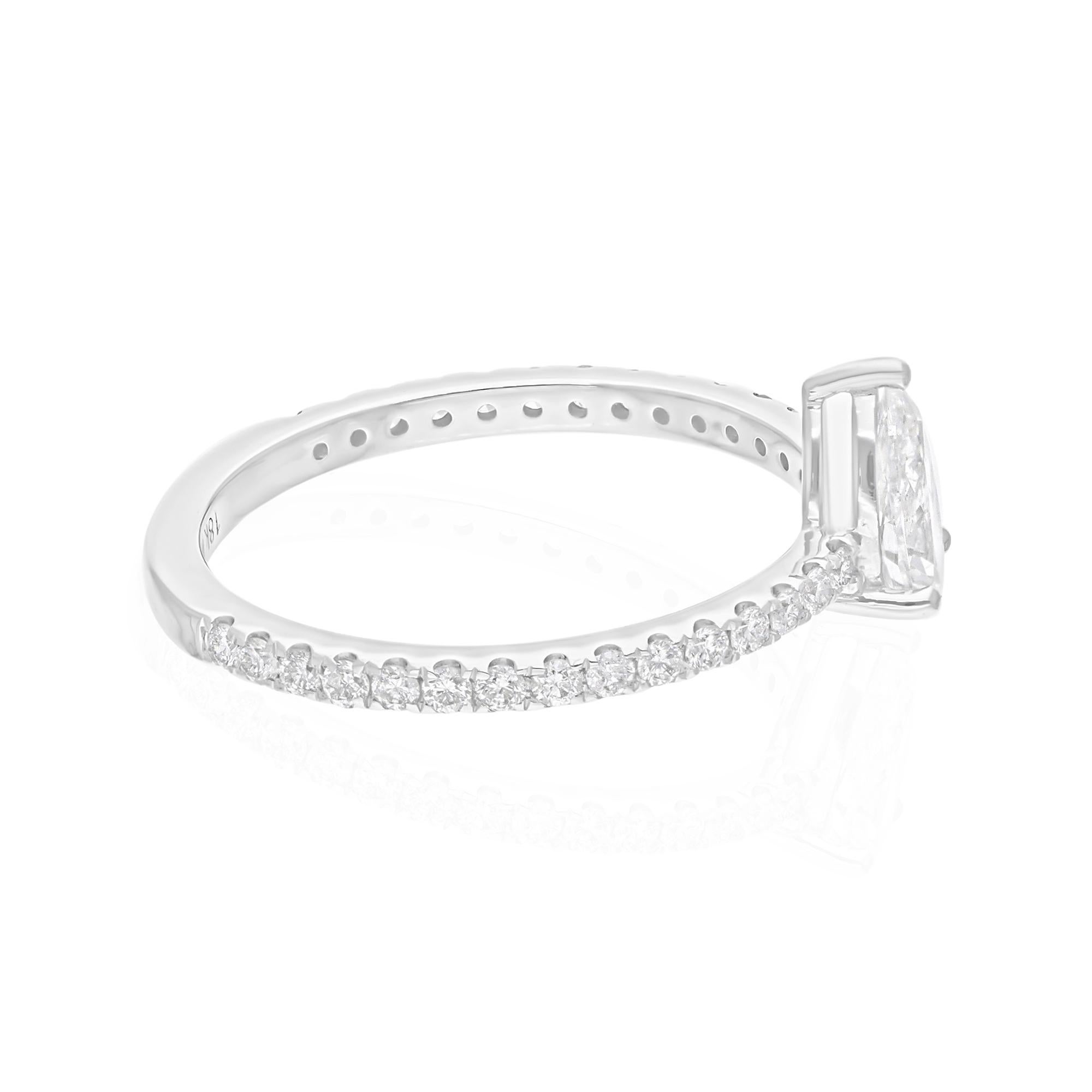 Women's Real 0.87 Carat SI/H Pear Round Brilliant Cut Diamond Ring 18 Karat White Gold For Sale