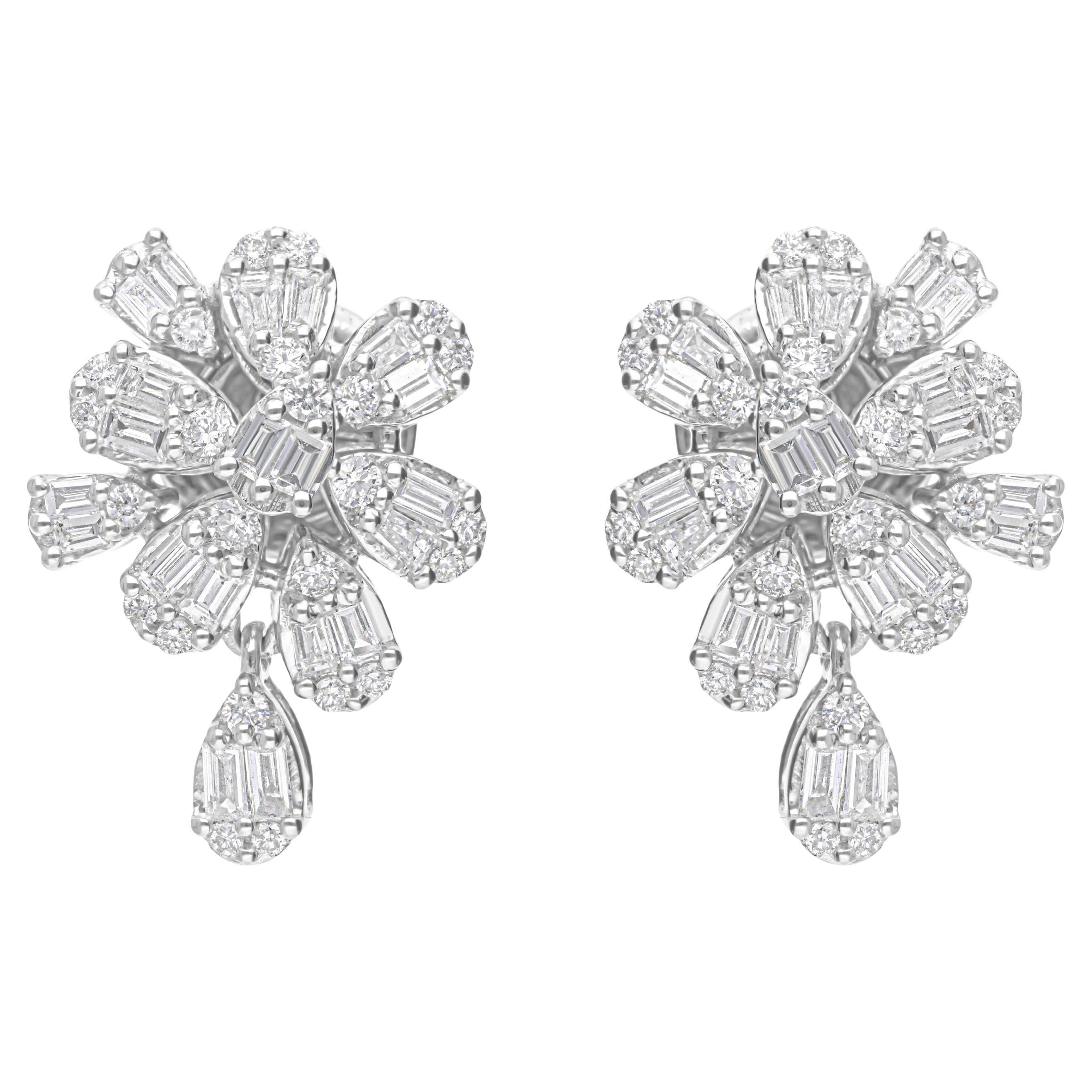 Real 0.88 Carat SI Clarity HI Color Diamond Earrings 14 Karat White Gold Jewelry