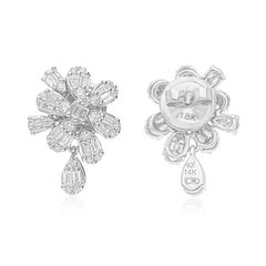 Real 0.88 Carat SI Clarity HI Color Diamond Earrings 18 Karat White Gold Jewelry