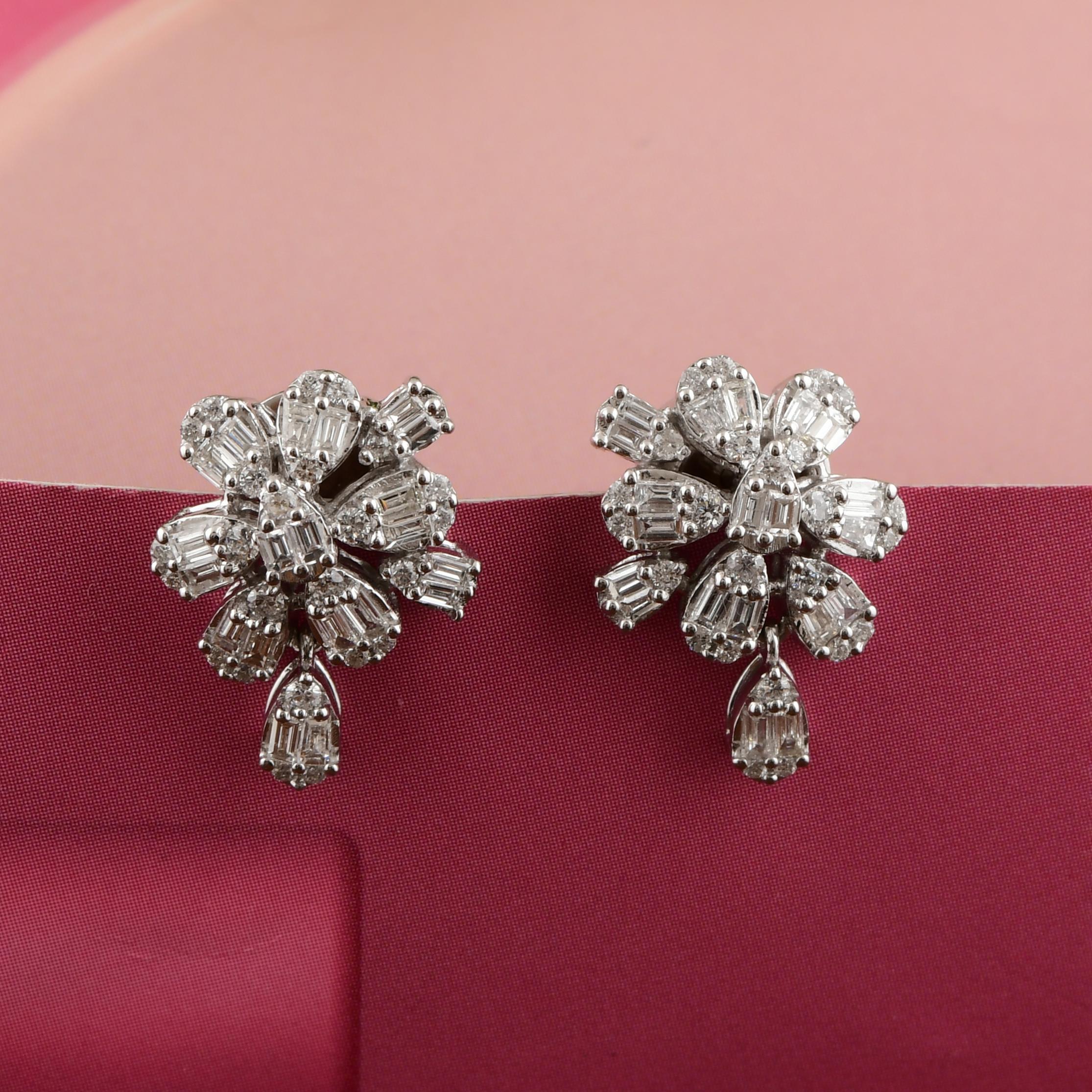 Pendientes de diamantes auténticos de 0,88 quilates con claridad SI y color HI Joyas de oro blanco de 18 quilates Moderno en venta