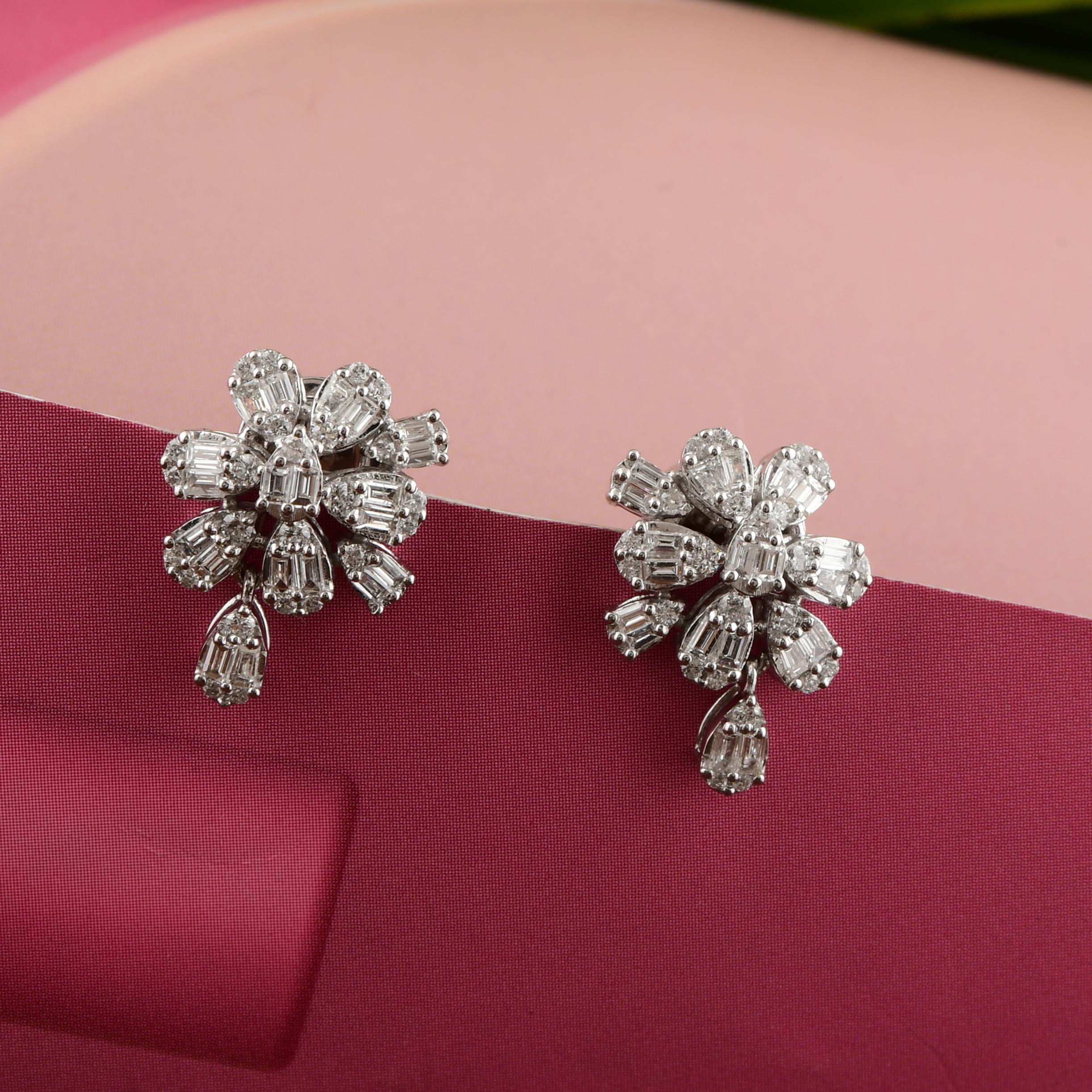 Pendientes de diamantes auténticos de 0,88 quilates con claridad SI y color HI Joyas de oro blanco de 18 quilates Corte baguette en venta