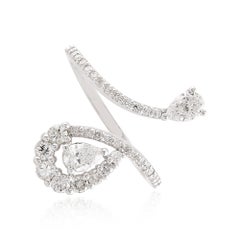 Vero anello con diamante a pera da 0,88 carati, purezza SI, colore HI, oro bianco da 18 carati
