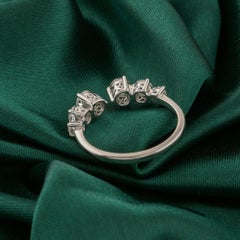 Real 0.88 Carat SI Clarity HI Color Round Diamond Cuff Ring 18 Karat White Gold