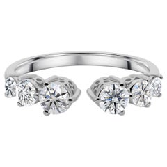 Real 0.88 Carat SI Clarity HI Color Round Diamond Cuff Ring 18 Karat White Gold