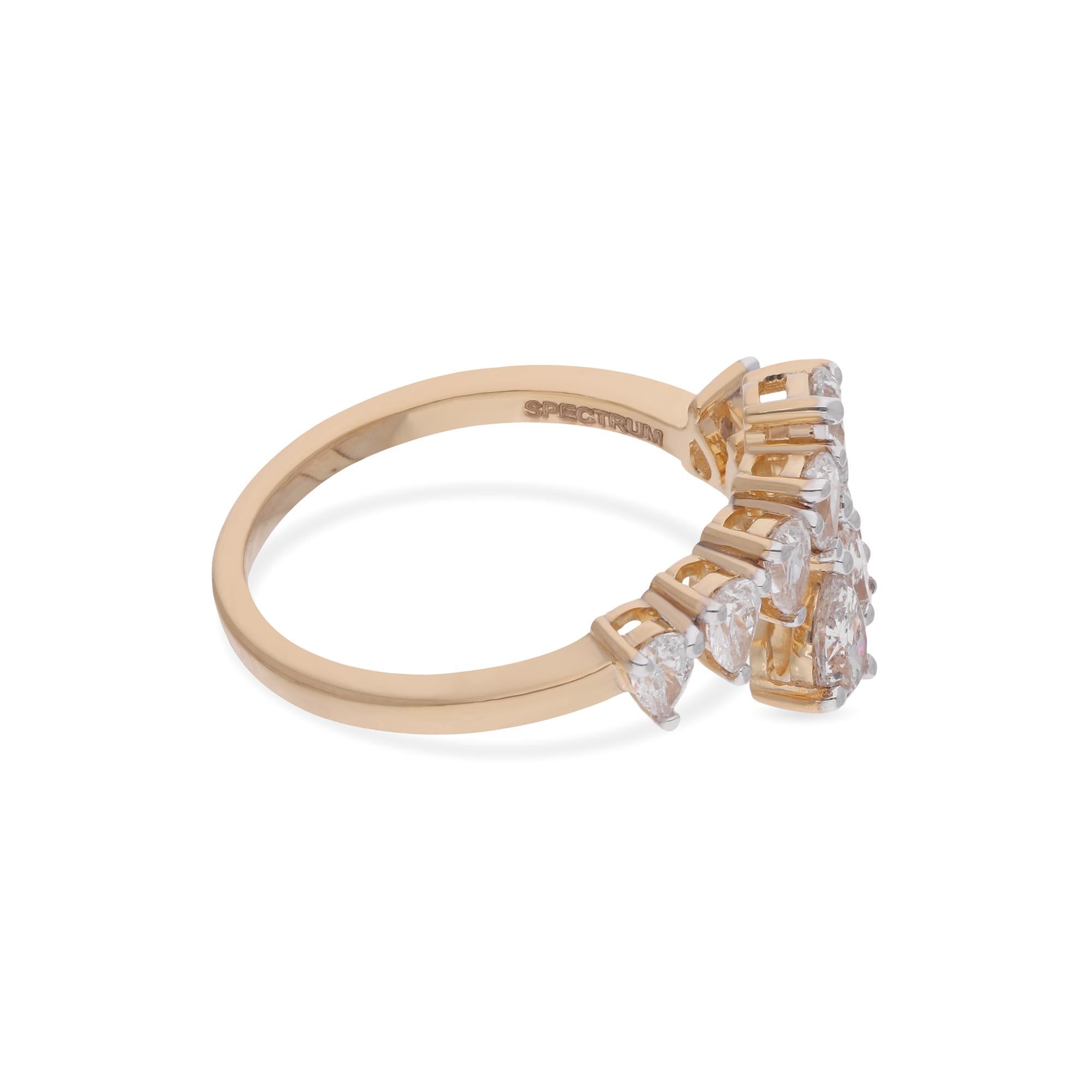 Erhöhen Sie Ihren Stil mit der unaufdringlichen Raffinesse dieses exquisiten 0,9-Karat-Diamantringes mit SI-Reinheit und H-I-Farbe, gefasst in strahlendem 14-karätigem Gelbgold. Dieser mit Präzision und Liebe zum Detail gefertigte Ring ist ein