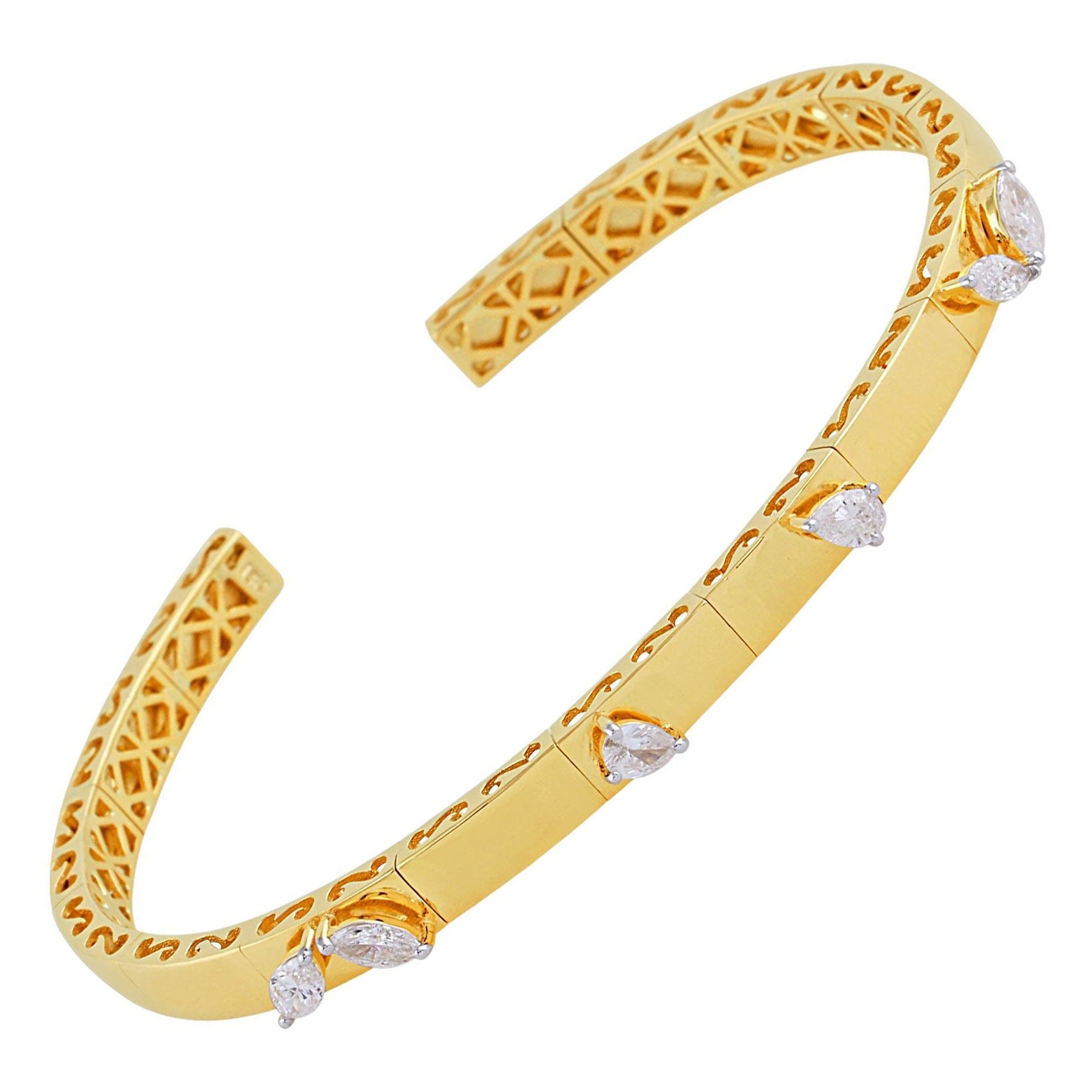 Echte 0,9 Karat SI/HI Marquise Birne Diamant Manschette Armreif Armband 14k Gelbgold