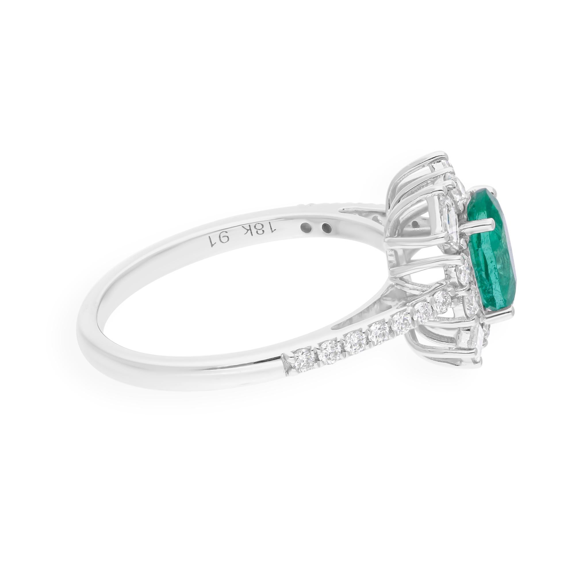 Echter 0,90 Karat ovaler sambischer Smaragd 0,68 Karat SI/H Diamant 18 Karat Weißgold (Moderne) im Angebot