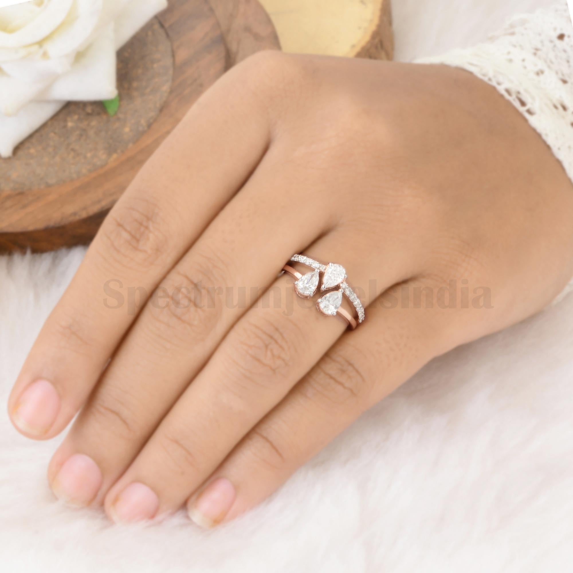 Women's Real 0.90 Carat Pear Diamond Wedding Ring Solid 18k Yellow Gold Handmade Jewelry