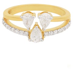 Real 0.90 Carat Pear Diamond Wedding Ring Solid 18k Yellow Gold Handmade Jewelry