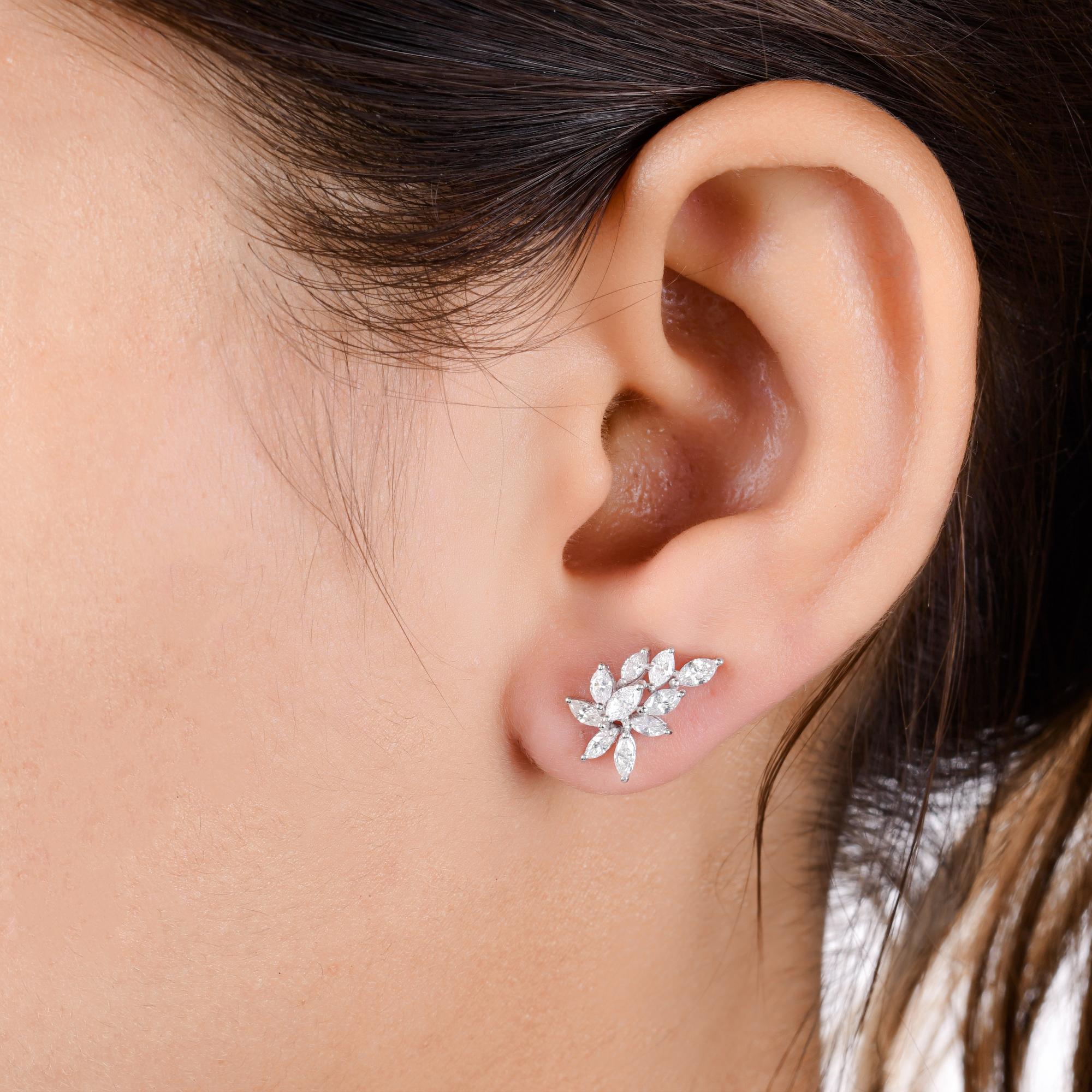 Moderne Boucles d'oreilles en or blanc 14 carats avec diamant taille marquise brillant de 0.90 carat SI/H en vente