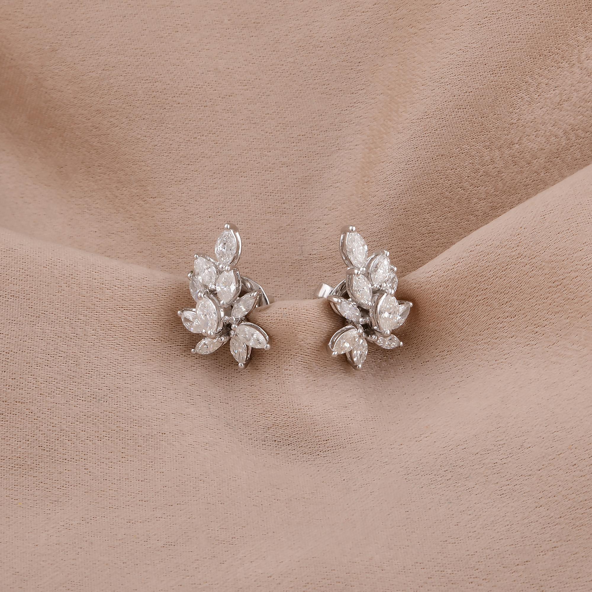 Boucles d'oreilles en or blanc 14 carats avec diamant taille marquise brillant de 0.90 carat SI/H Neuf - En vente à Diera, Dubai