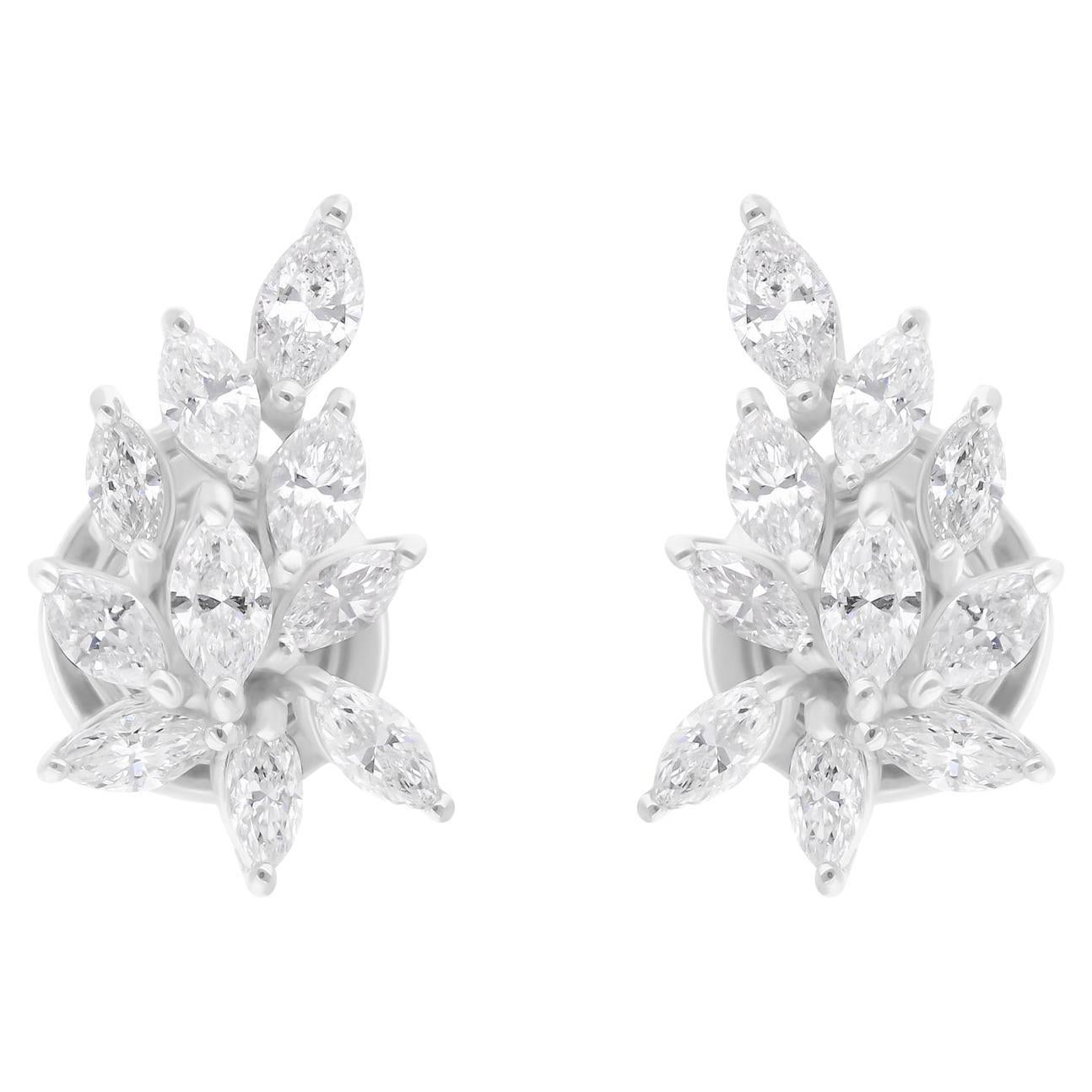 Pendientes auténticos de diamantes talla brillante marquesa SI/H de 0,90 quilates y 14 quilates de oro blanco