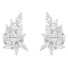 Real 0.90 Carat SI/H Marquise Brilliant Cut Diamond Earrings 14 Karat White Gold