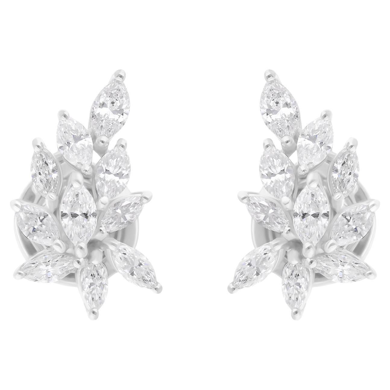 Real 0.90 Carat SI/H Marquise Brilliant Cut Diamond Earrings 18 Karat White Gold