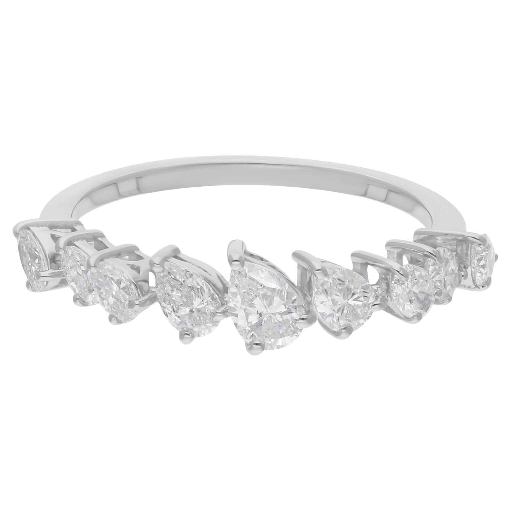 Real 0.90 Carat SI/H Pear Brilliant Cut Diamond Ring 14 Karat White Gold Jewelry