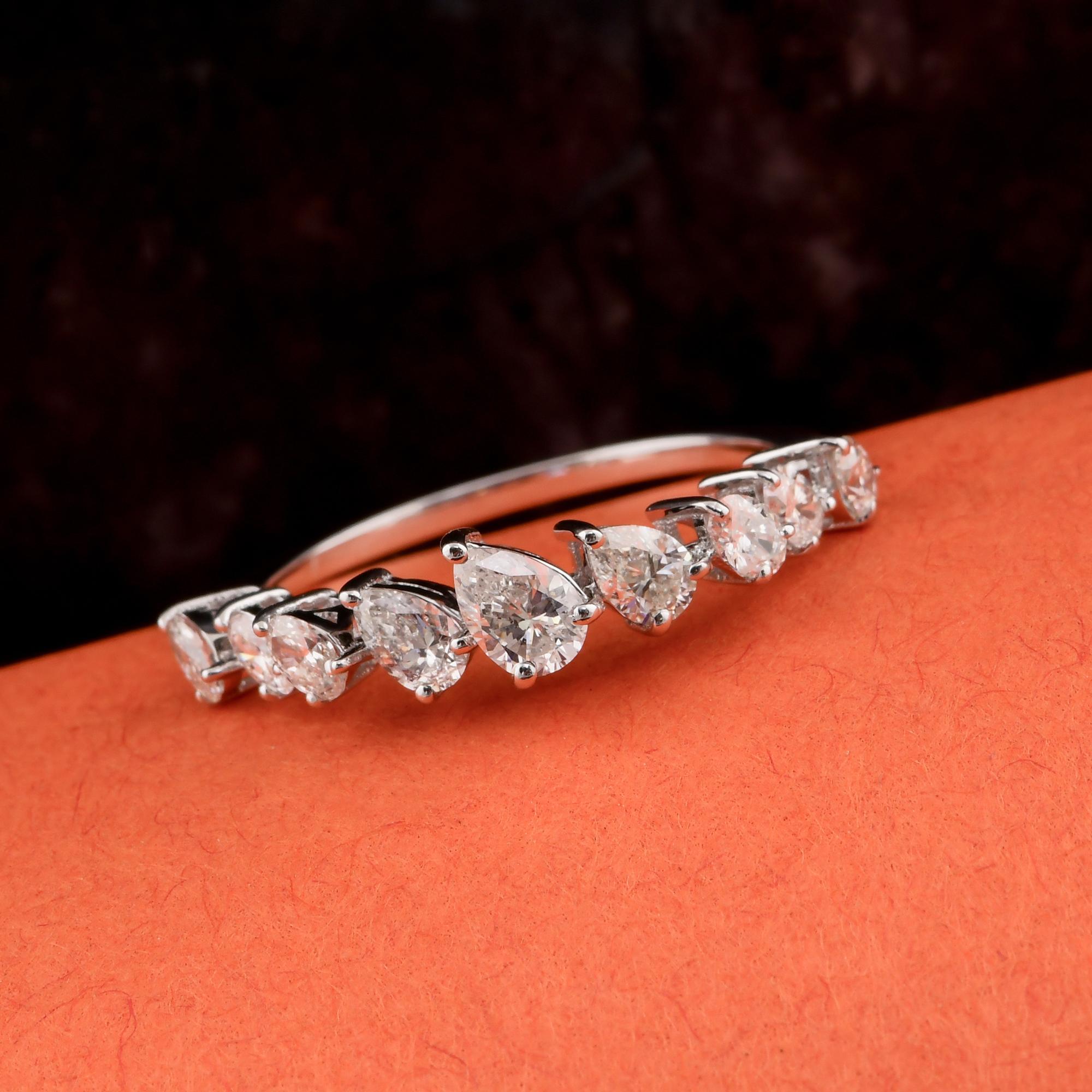 Taille poire Real 0.90 Carat SI/H Pear Brilliant Cut Diamond Ring 18 Karat White Gold Jewelry en vente