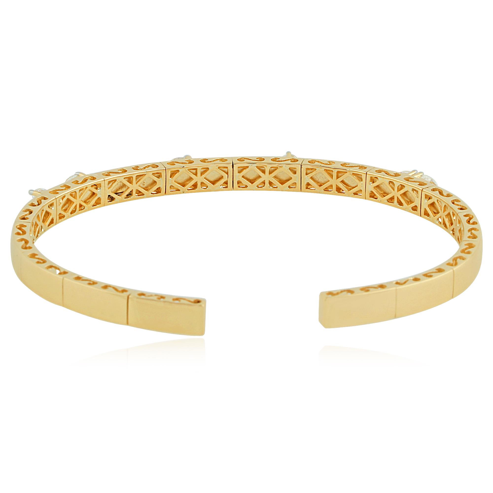 Moderne Bracelet manchette en or jaune 18 carats avec diamants taille poire marquise SI/HI de 0,90 carat en vente