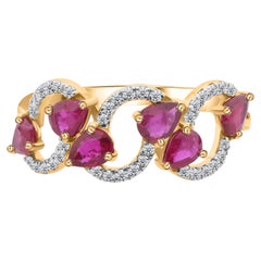 Real 0.91 Carat Ruby Gemstone 0.16 Carat SI/H Diamond Ring 14 Karat Yellow Gold