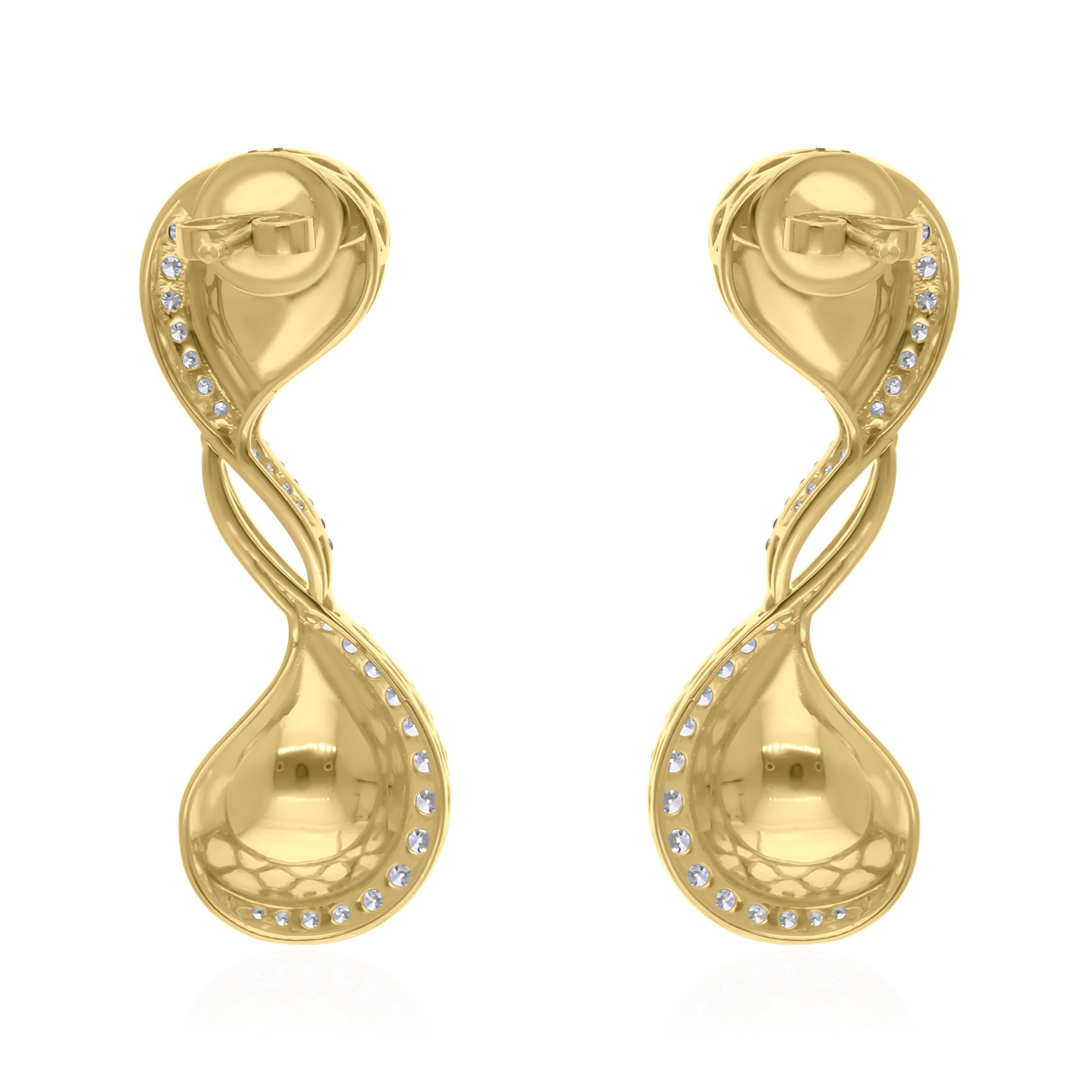 Real 0.91 Carat SI Clarity HI Color Diamond Dangle Earrings 14 Karat Yellow Gold In New Condition For Sale In Diera, Dubai