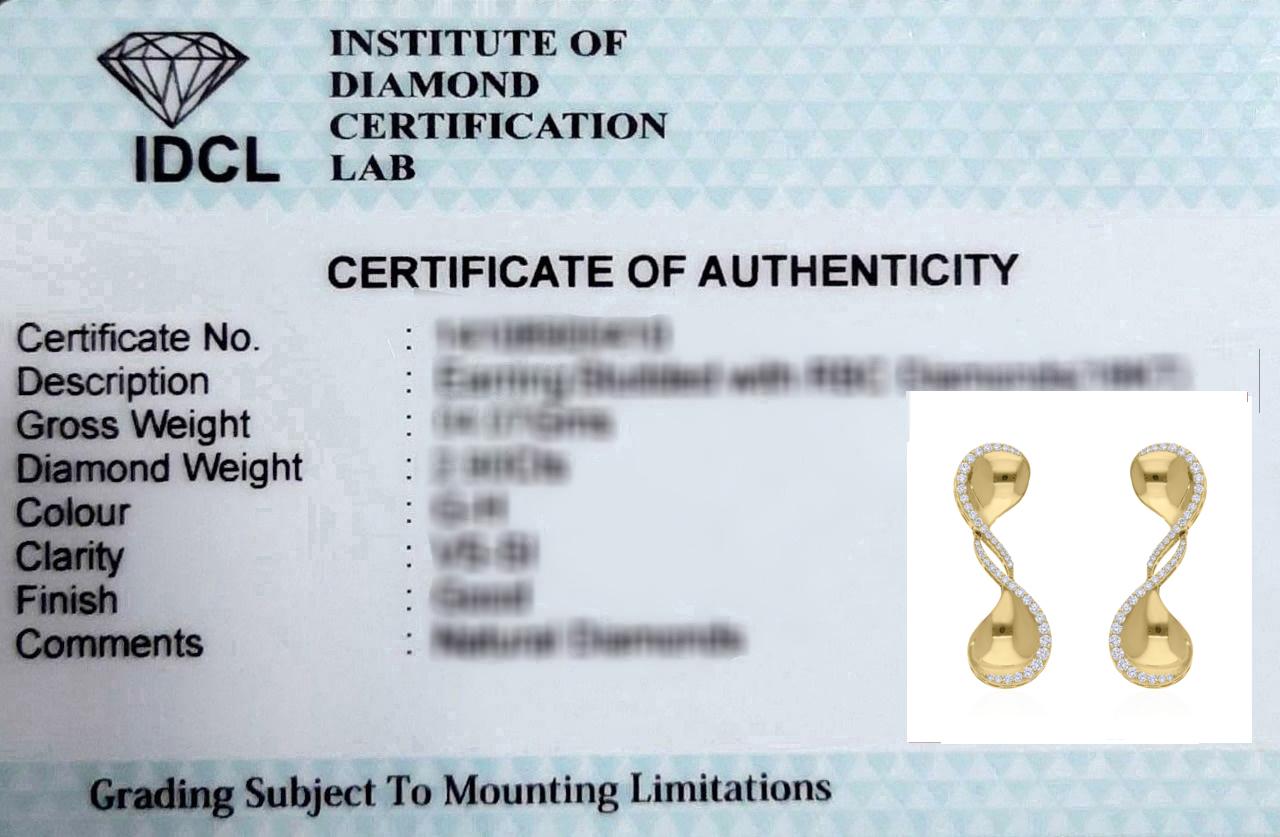 Women's Real 0.91 Carat SI Clarity HI Color Diamond Dangle Earrings 14 Karat Yellow Gold For Sale