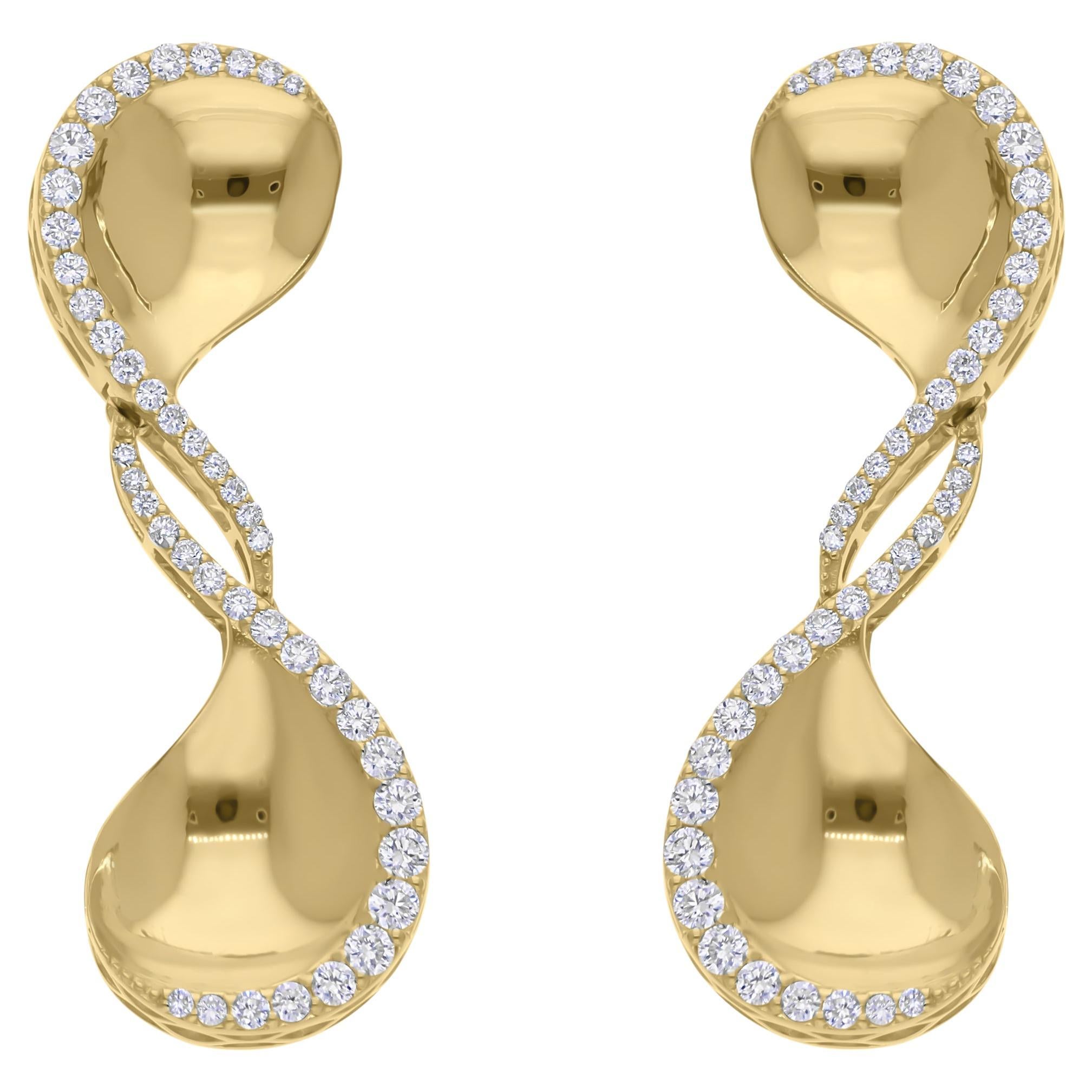 Real 0.91 Carat SI Clarity HI Color Diamond Dangle Earrings 14 Karat Yellow Gold