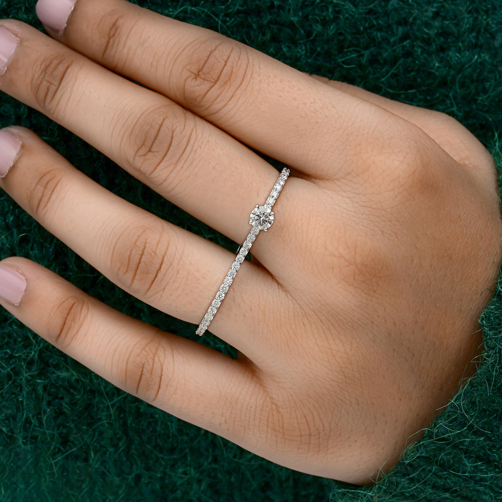 Round Cut Real 0.91 Carat SI/H Round Brilliant Cut Diamond Double Band Ring 14k White Gold For Sale