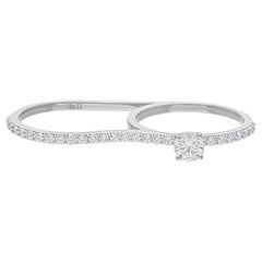 Vero 0,91 Carati SI/H Taglio Brillante Rotondo di Diamante Anello a Doppia Fascia in Oro Bianco 14k