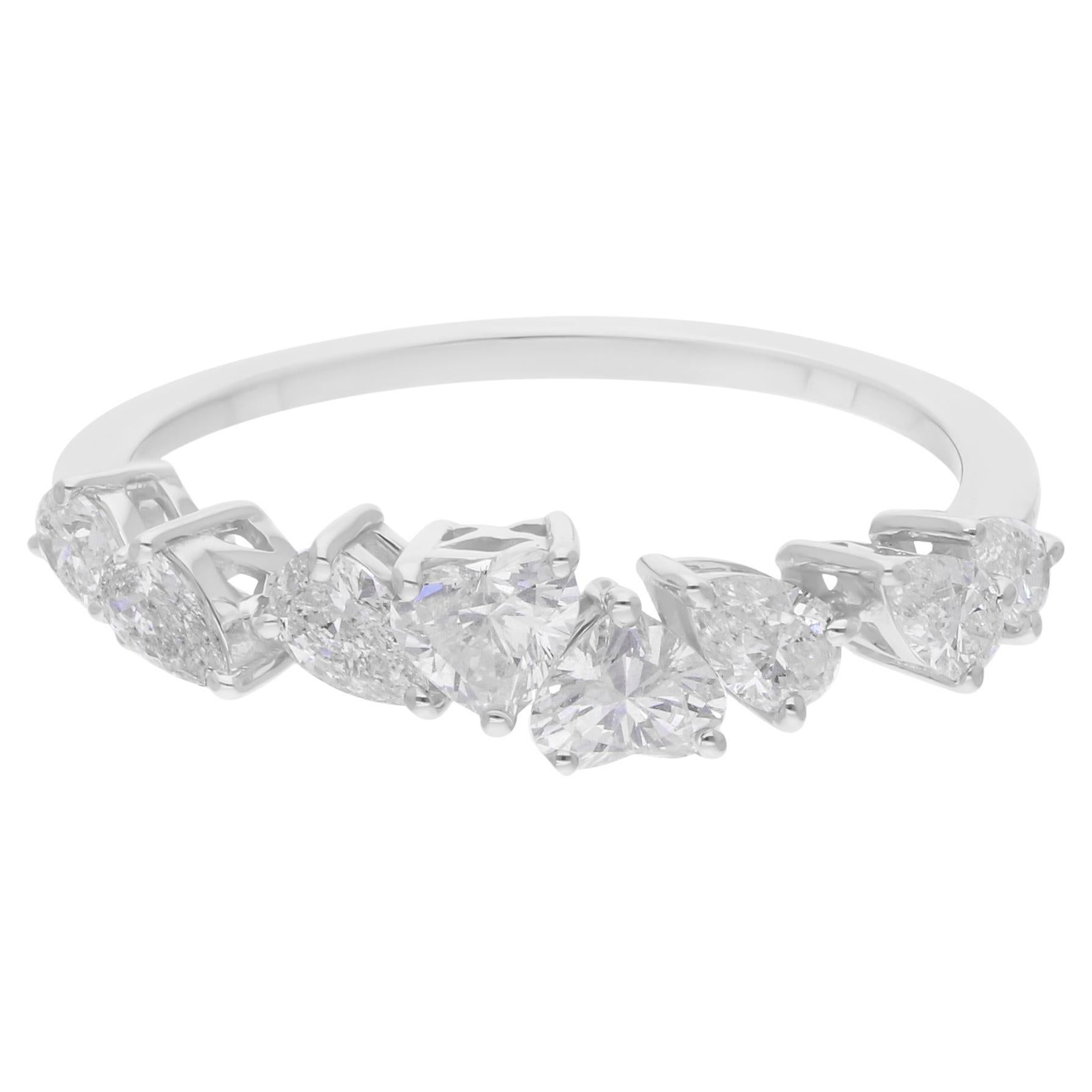 Real 0.93 Carat SI Clarity HI Color Multi Shape Diamond Ring 18 Karat White Gold