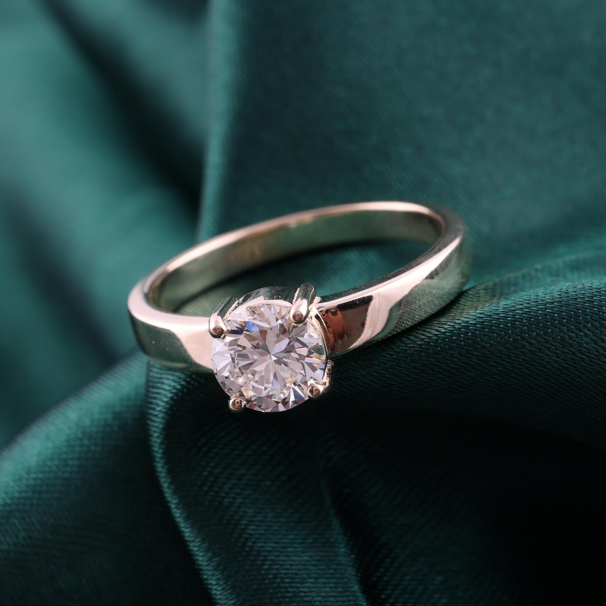 Im Angebot: Echte 0,93 Karat SI Reinheit HI Farbe Solitär Diamantring 9 Karat Gelbgold () 5