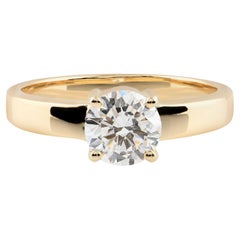 Real 0.93 Carat SI Clarity HI Color Solitaire Diamond Ring 9 Karat Yellow Gold