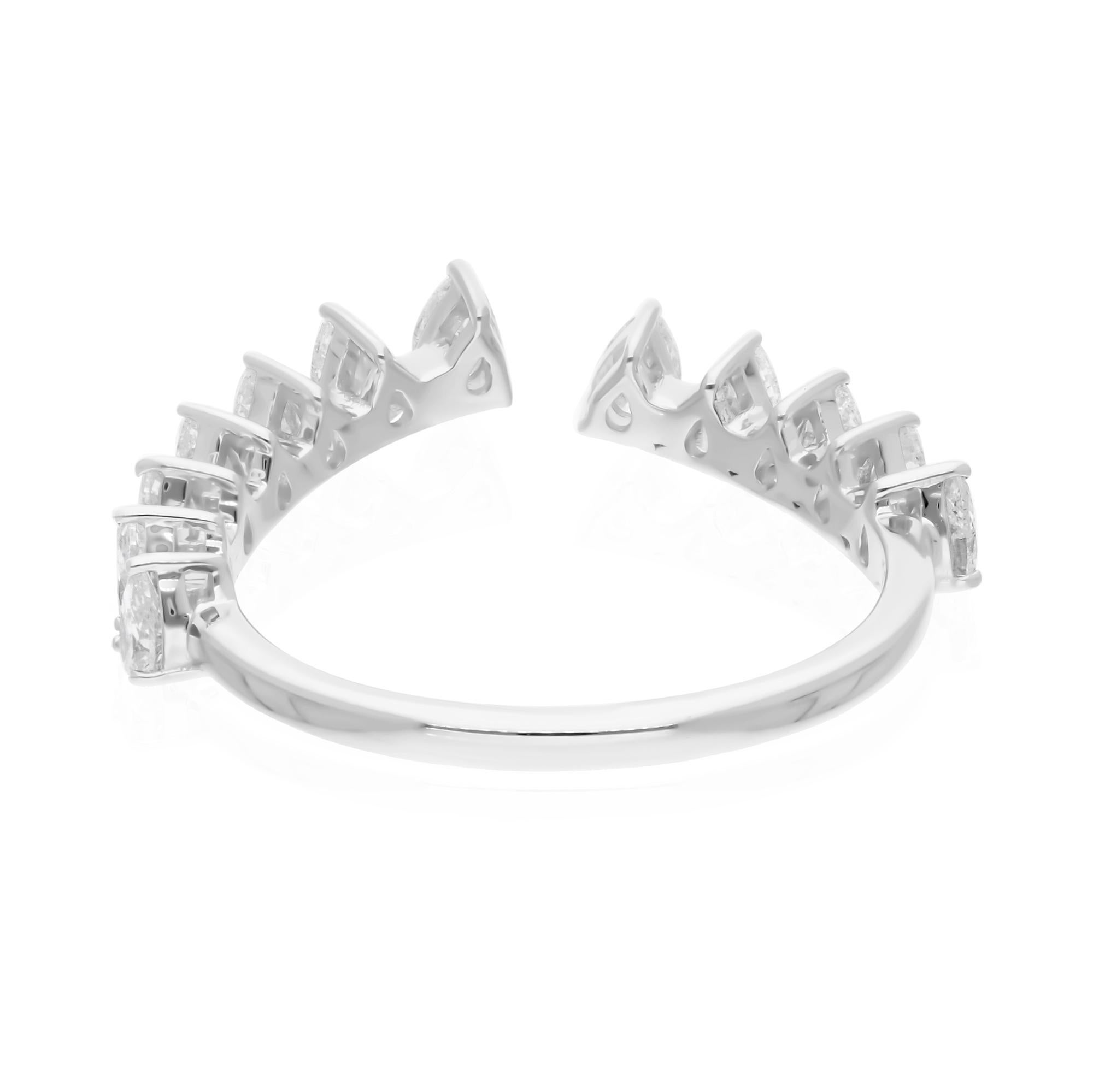 Pear Cut Real 0.95 Carat SI Clarity HI Color Pear Diamond Cuff Ring 18 Karat White Gold For Sale