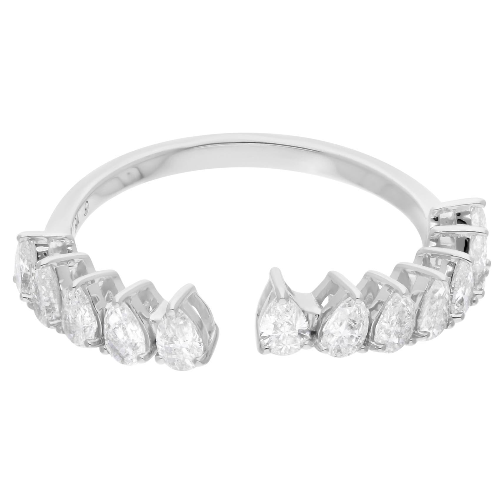 Bague manchette en or blanc 18 carats avec diamant poire de 0,95 carat de pureté SI de couleur hi-colore